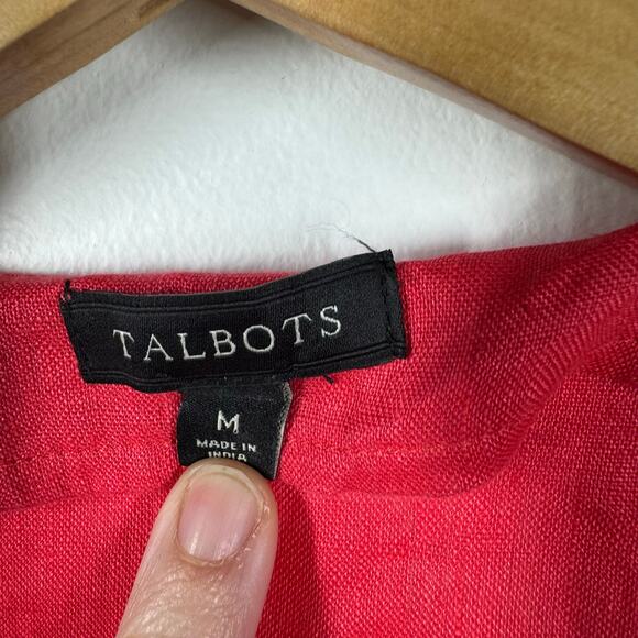 Talbots Top Women M Red Linen Shell Beaded Neck Detail Tunic Beach Spring Coast - Picture 5 of 9